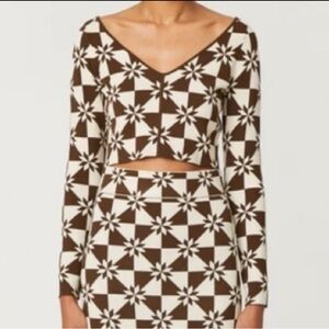 Rhode Ida Cropped Jacquard Long Sleeve Knit Sweater Top Size Small